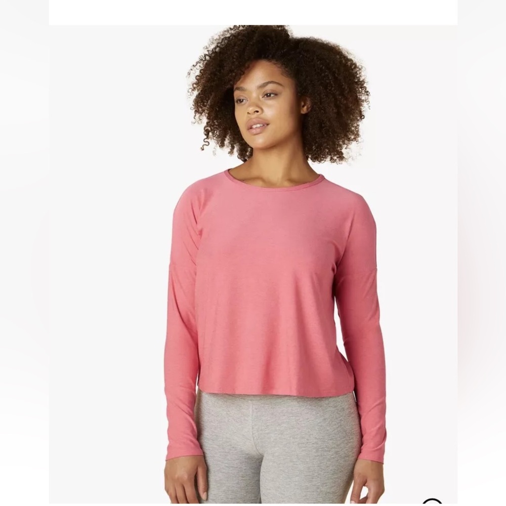 Beyond yoga featherweight morninglight pullover- Sun-kissed coral heather